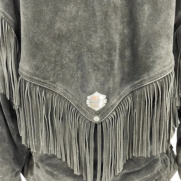 Harley-Davidson Black Suede‎ Fringe Moto Jacket Size Large - Picture 6 of 9